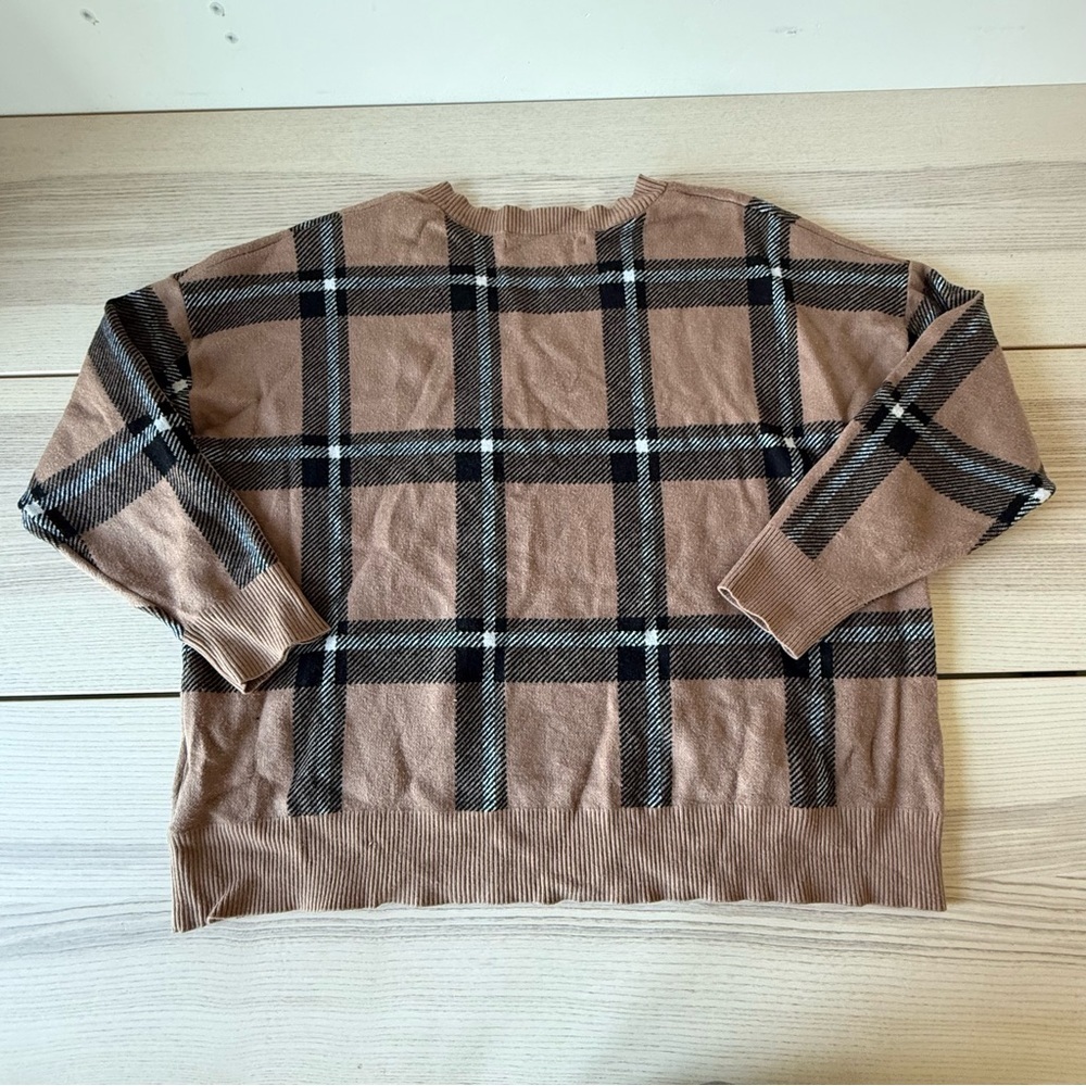 Max Studio brown black pullover plaid v-neck sweater plus size 2X - Picture 3 of 7